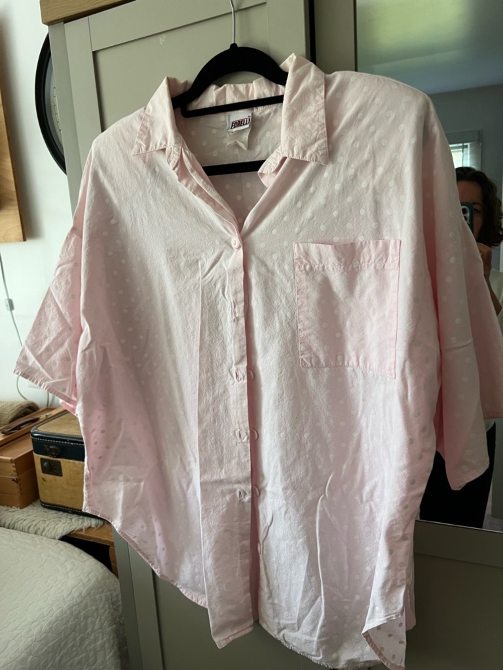 Vintage 80’s Shoulder Pads FORELLI Pink and white polkadot blouse 100% Cotton